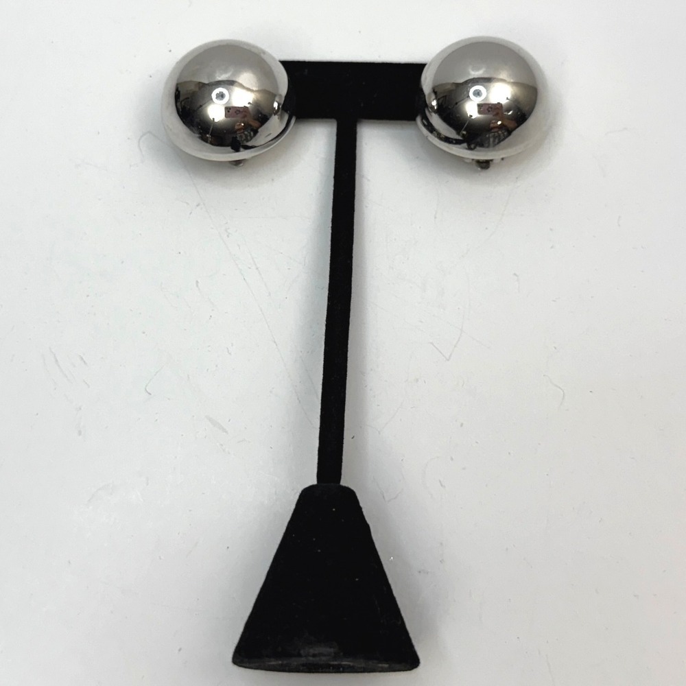 Vintage Statement Ball Clip On Earrings Silver Tone Retro Fashion Jewelry 1 in